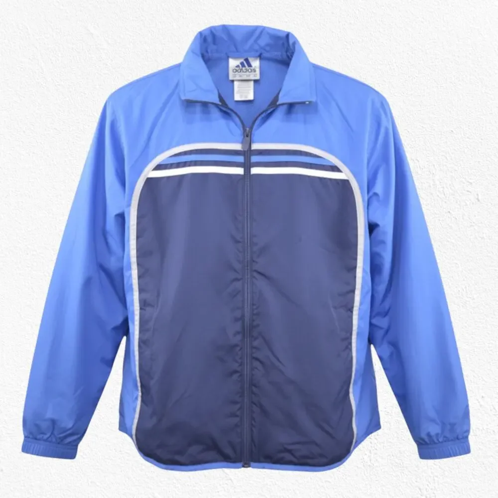 Y2K Adidas Windbreaker Jacket Blue Navy Zip Up Track Top Size M 2001 Vintage